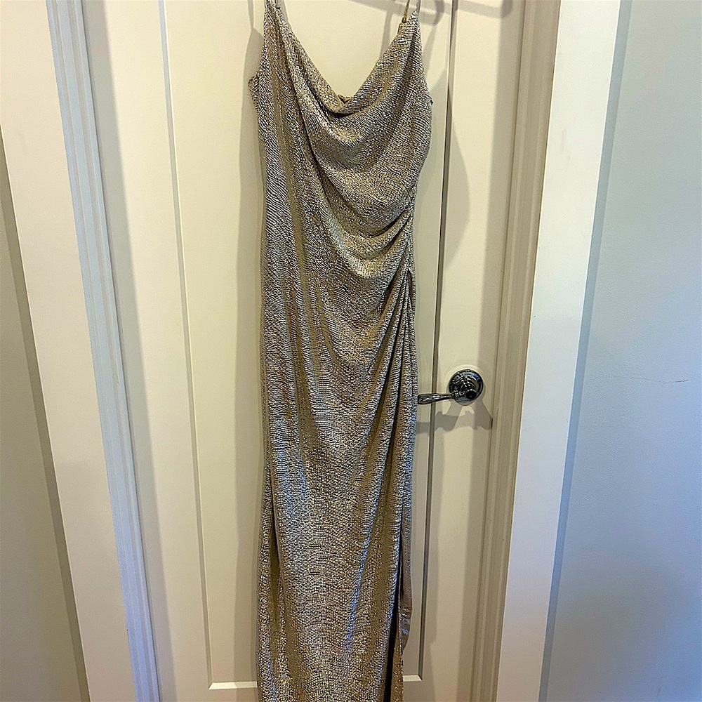 Laundry By Shelli Segal Metallic Gold Cowl Neck Maxi Dress